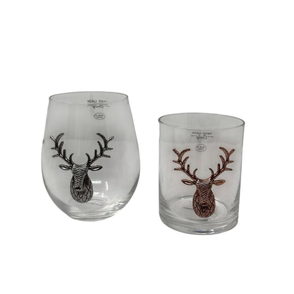 Deer Stemless Wine Glass Stag Bronze Silver Stag Icon Barware Gift Holiday - Picture 5 of 7